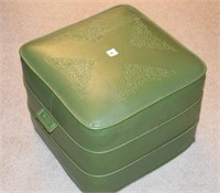 RETRO OLIVE GREEN VINYL FOOT STOOL16"X16"X12"