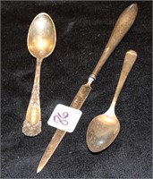 3 PC STERLING SILVER 2 SPOONS & A LETTER OPENER