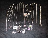 GROUPING OF STERLING SILVER JEWERLY NECKLACES,