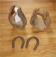 (2) Wooden Stirrups & (2) Horse Shoes