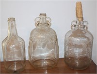 3 Antique Glass Wine Jugs-Grape Decor
