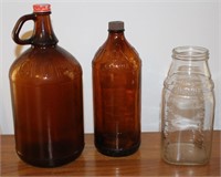2 Ambert Clorox Bottles w/ Caps &Clear Jar