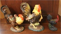 3 Rooster Statues/Figurines