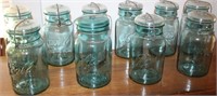 10 Blue Canning Jars w/ glass lids