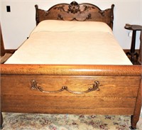 Solid Oak Bed Frame w/ Chennile Bedding