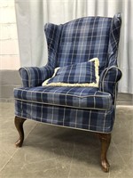 UPHOLSTERED WINGBACK WITH PLAID SLIP COVER