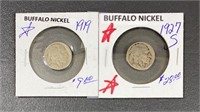 1919 & 1927-S Buffalo Nickel Coins