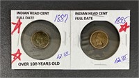 1887 & 1895 Indian Head Cent Coins