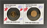 1881 & 1891 Indian Head Cent Coins