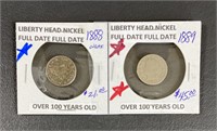 1888 & 1889 Liberty Head Nickel Coins