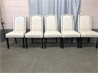 5 UPHOLSTERED STUDDED DETAILED DINING CHAIRS