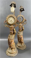Pair of Vintage Cast Iron Lamps with Clock