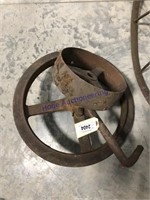 PAIR OF HEAVY IRON WHEELS, 10" AND 19"