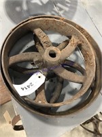 PAIR OF HEAVY IRON WHEELS, 10" AND 13"