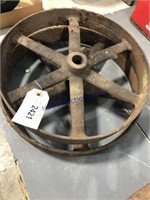 PAIR OF HEAVY IRON WHEELS, 12" AND 13"
