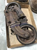 PAIR OF OLD CASTER WHEELS, APPROX 7"