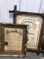 PAIR OF FRAMED(CHIPPED) CERTIFICATES