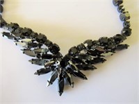 Signed Sherman Black Crystals Necklace