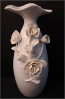 Modern Porcelain Vase w applied roses  13" h