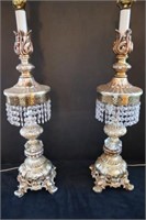 Pair of Large Ornate Table Lamps w Prisms