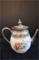 Antique porcelain & Metal Teapot  8.25"h base 4"