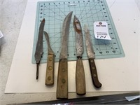 5 Assorted Antique Knives, One Missing Handle