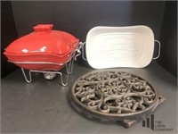 Godinger Bread Plate, Red Chafing Dish and 2