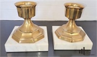 Pair of Brass Candle Sticks with Marble Base