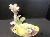 Noritake Vanity Dish and Ceramic Flower Figurine