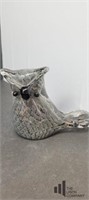 Hand Blown Gray Glass Owl Figurine