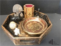 Hand -Carver Decorative Wood Tray with F
