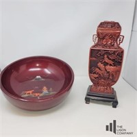 Japanese Urn and Wooden Bowl
