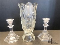 Glass Candlesticks and Vase