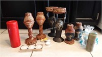 Tiki/Tribal motif candle holders + candles
