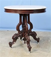 19th C. Walnut Marble Top Table w/ Carved Legs