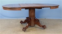 Round Oak Table w/ Lion Heads & Claw Feet