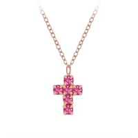 Rose Gold Pink Topaz Cross Necklace