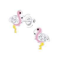 Flamingo Enamel and CZ Earrings