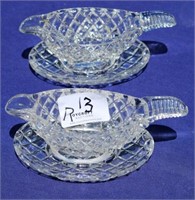 2 Crystal Sauce/Gravy boats with trays