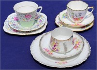 Three china floral trios