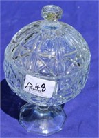 Pressed glass lidded comport