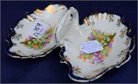 Floral china double bowled sweets dish