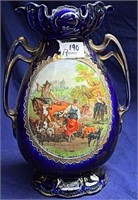 Antique china vase blue with multi coloured scene