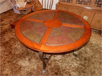 Round 48" Wood/ Tile Table w/ Metal Base
