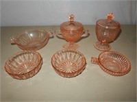 Pink Depression Glass (Cream, Sugar, Bowls)