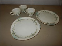 Lefton China Hand Painted Snack Tray & Teacups