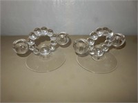 Pair of Clear Glass Ball Single Candlesticks