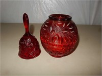 Red Glass Hand Bell and Candle Holder