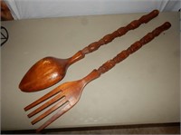 Large Oversized Wood Fork & Spoon