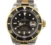 Mens Oyster Date Black-Gold Submariner Rolex Watch